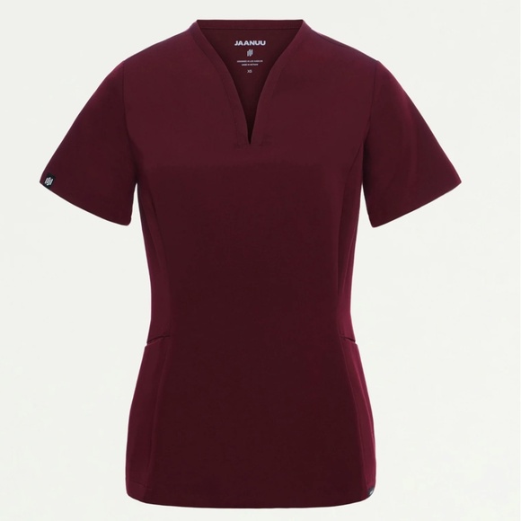 Jaanuu Calix Fit & Flare Scrub Top - Burgundy - Picture 3 of 5